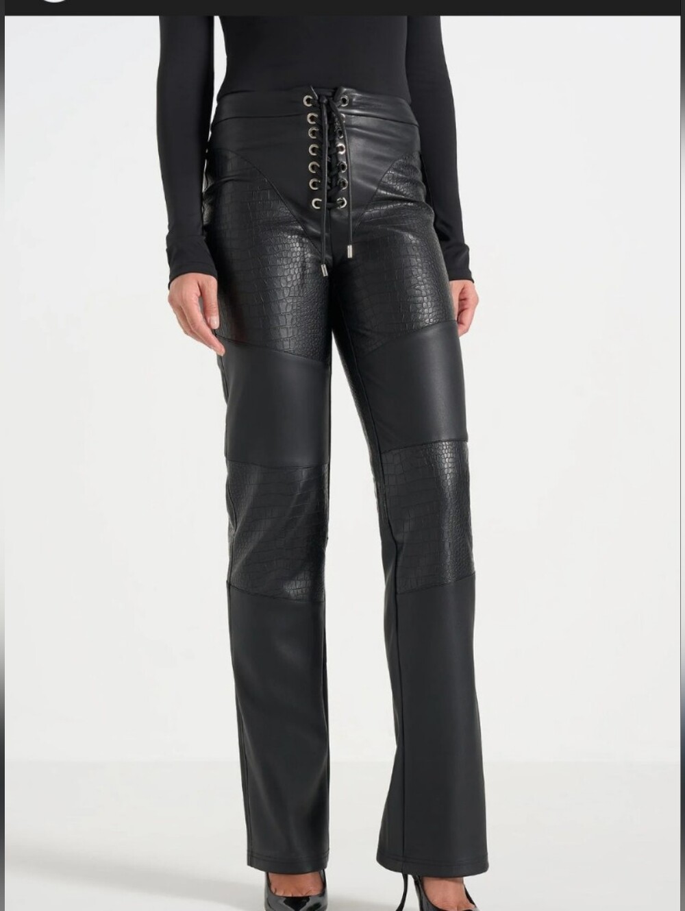 Maniere De Voire Black Faux Leather Pants Black